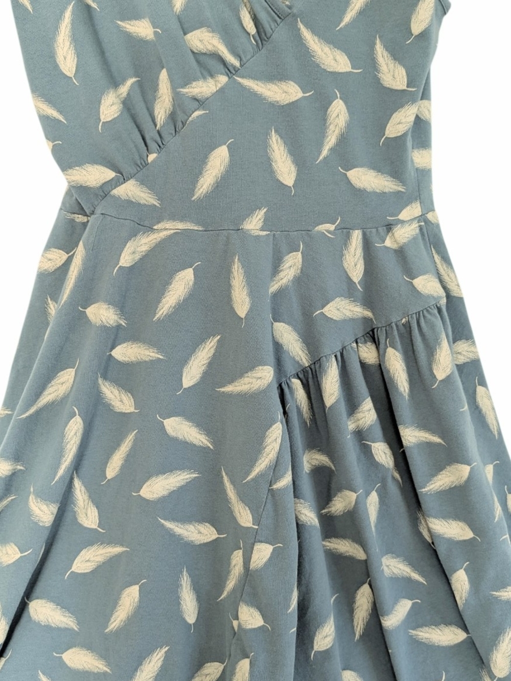 🪶 Effie's Heart Blue Feather Print Faux Wrap Fit & Flare Dress, XL 🪶 - Picture 2 of 4